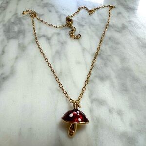 Yellow Gold Filled Mini Paperclip Chain With Enamel Mushroom Pendant